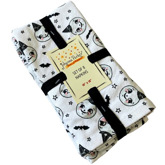 Johanna Parker Smiling Moon Halloween Cotton Napkins 18x18 Set of 8 New - Picture 2 of 10